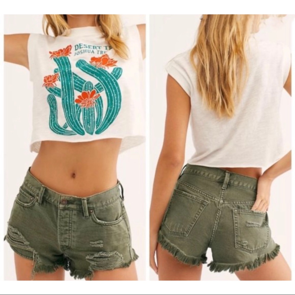✨Free People Loving Good Vibrations Sage Cut Offs✨